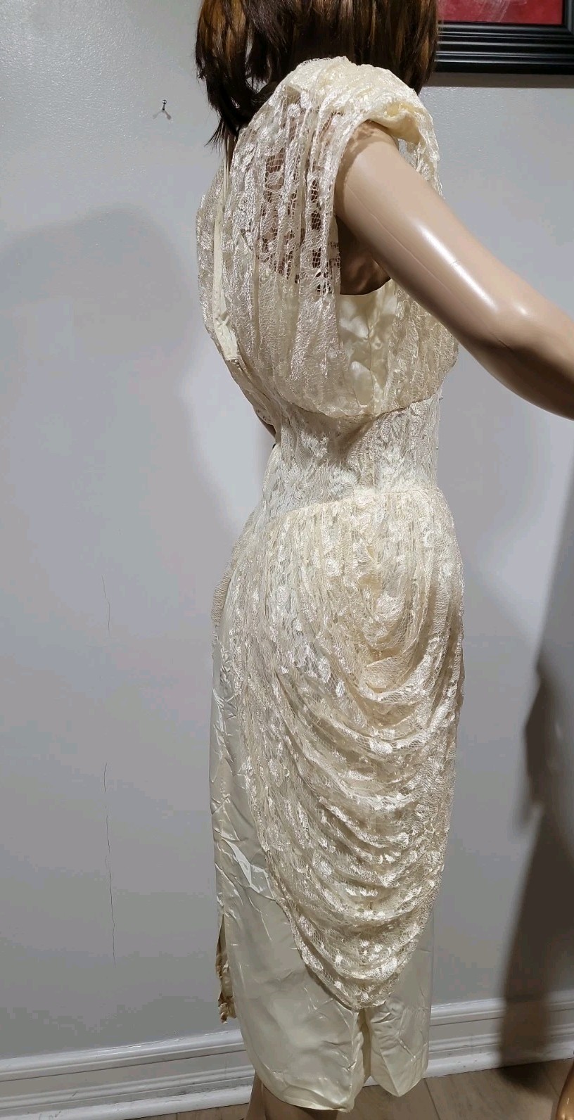 A La Carte California Women’s FITS MODERN SMALL Vintage Dress Ivory Beaded #AA