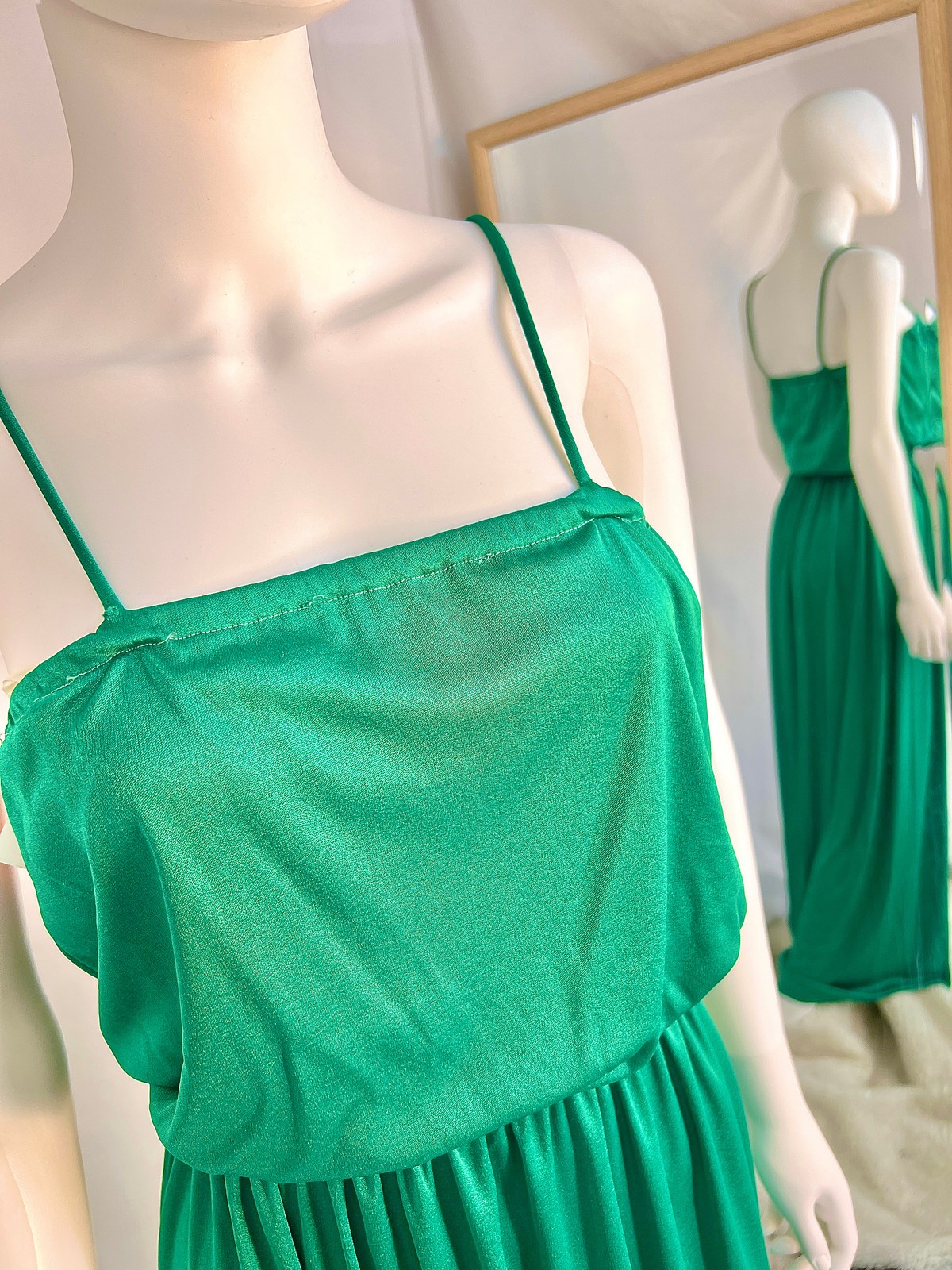 1970s Kelly Green Disco Dress and Wrap Set, M