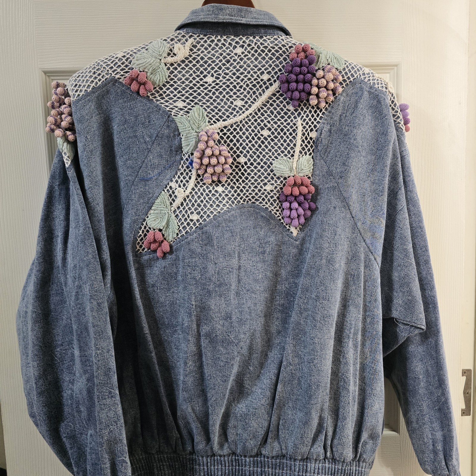 Vintage Lim’s 3 Piece Denim Grape Appliqué Set USA Made Size Large Grandmacore