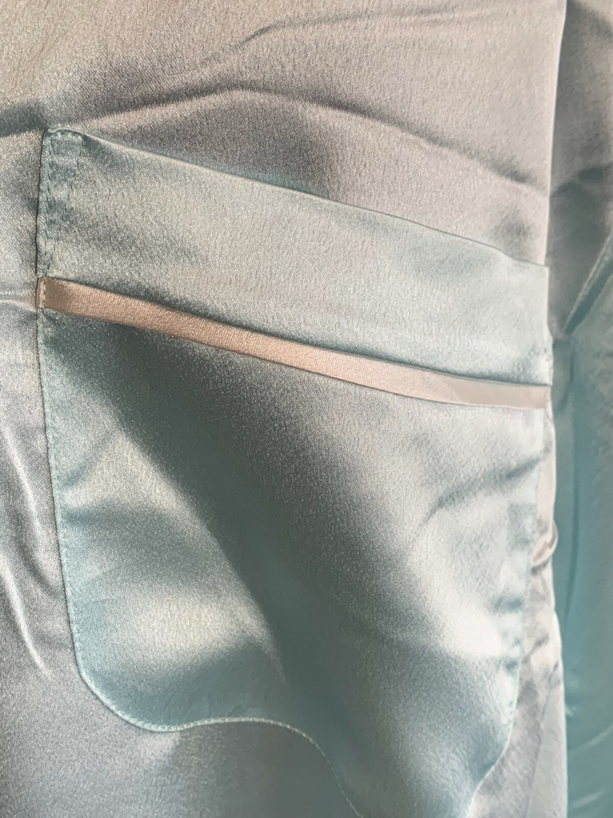 Vtg Eve Stillman Silky Soft Satin Button Front Long Sleeve Sleep Shirt Blue M