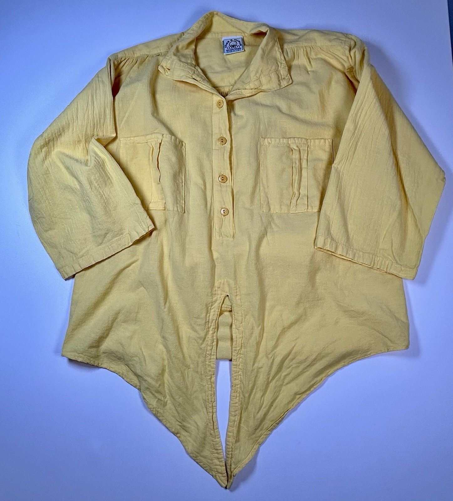 Vintage 80’s Bright Yellow Cotton Tie Front Shirt Blouse Aries & Taurus size M/L