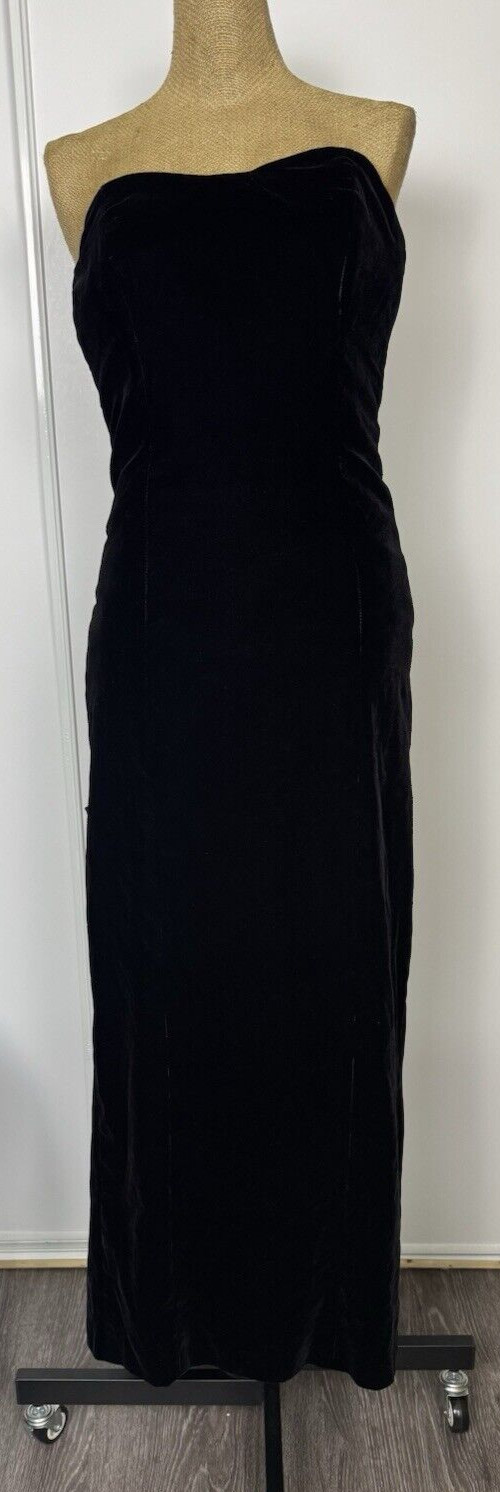 VTG Anthony Norman Black Velvet Strapless Dress Cottagecore Whimsygoth Sz M/L