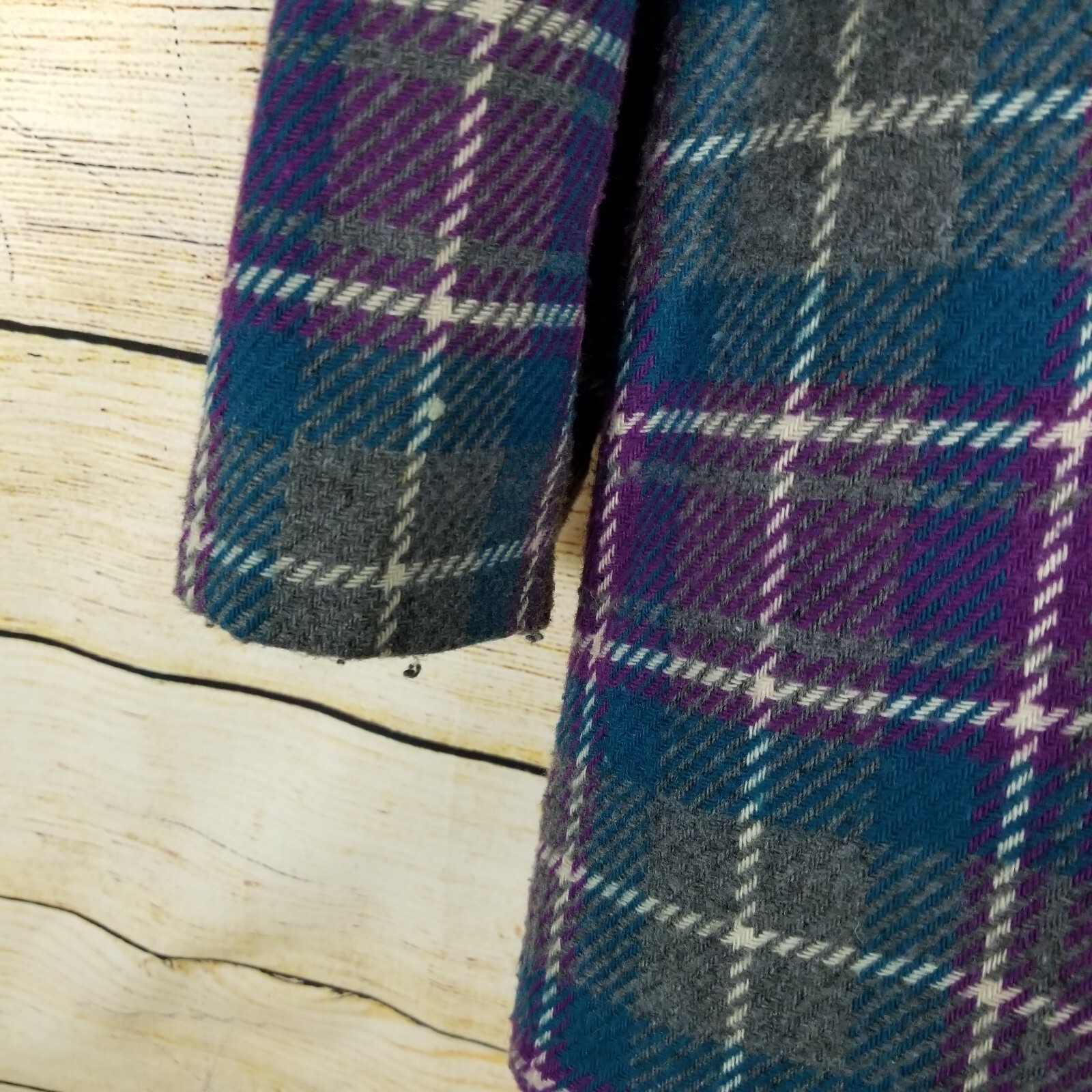 Vintage Xtrovert Blazer Jacket Size 16 Blue Gray & Purple Plaid Wool Blend