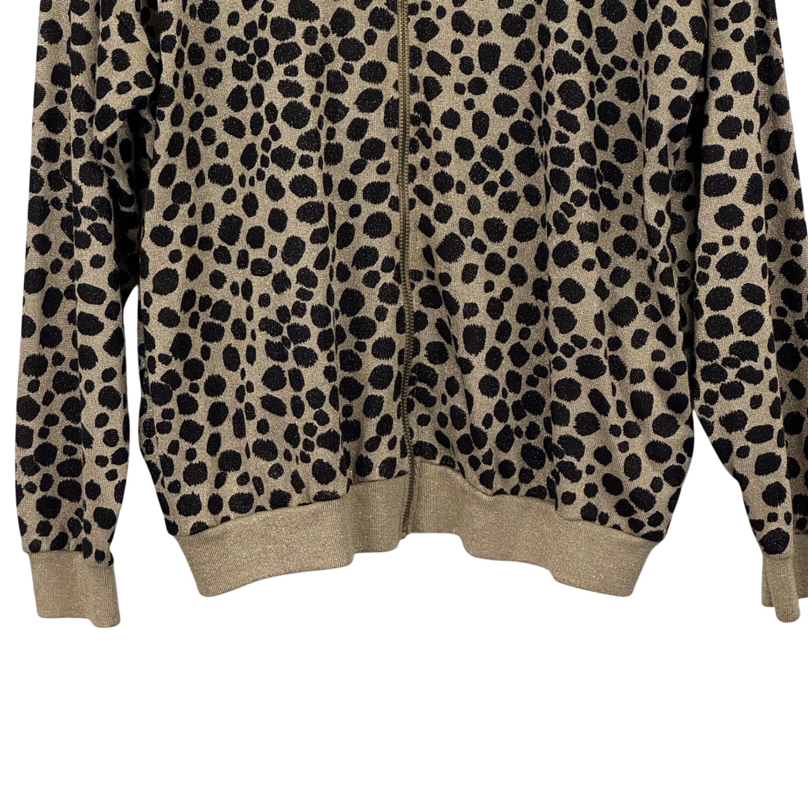 Vintage 90s Leopard Gold Metallic Zip Cardigan Grunge Glam Y2K Mobwife Cheetah
