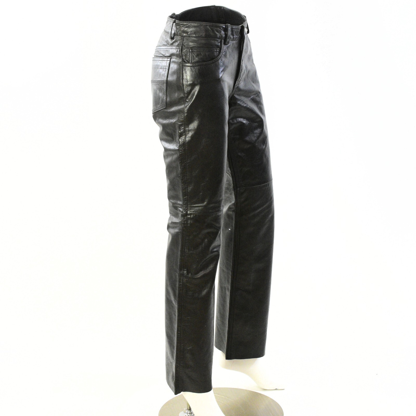 90s Vintage High Waist Womens Leather Pants Size 2 Black Fully Lined Boot Cut
