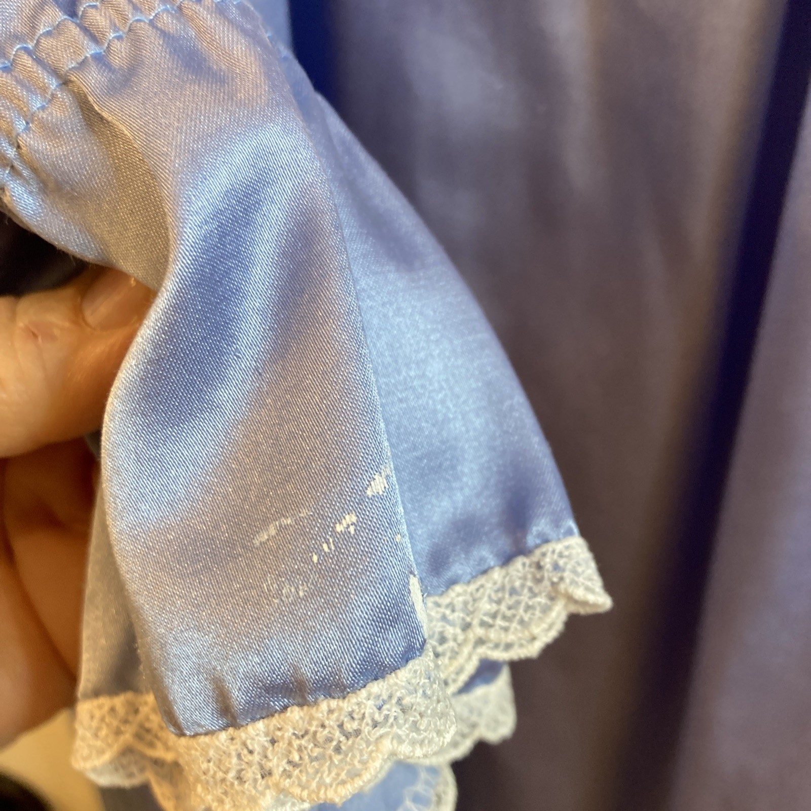 Vintage Brandywine Blue Satin Long Nightgown & Matching Robe Lace Retro MCM M/L