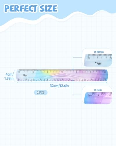 2 Pack 12 Inch Flexible Bendable Plastic Ruler, Gradient Color, Student School O