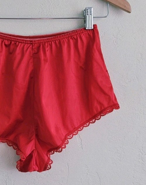 Vitg 80s Esteem Nylon Satin Lace Trim Red Cheeky Tap Shorts Womens Small 5 USA