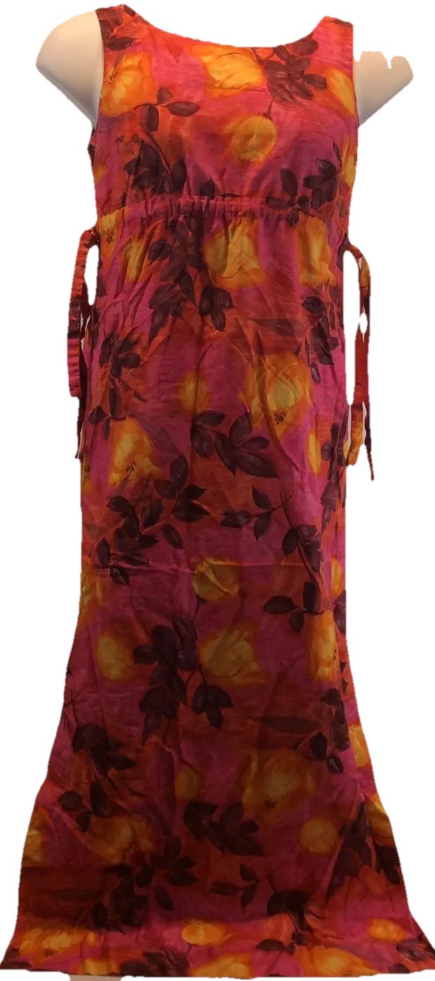 Paradise Hawaii, Fuchsia/Yellow Sundress Hawaiian Tiki ALOHA Gown, Halter Dress