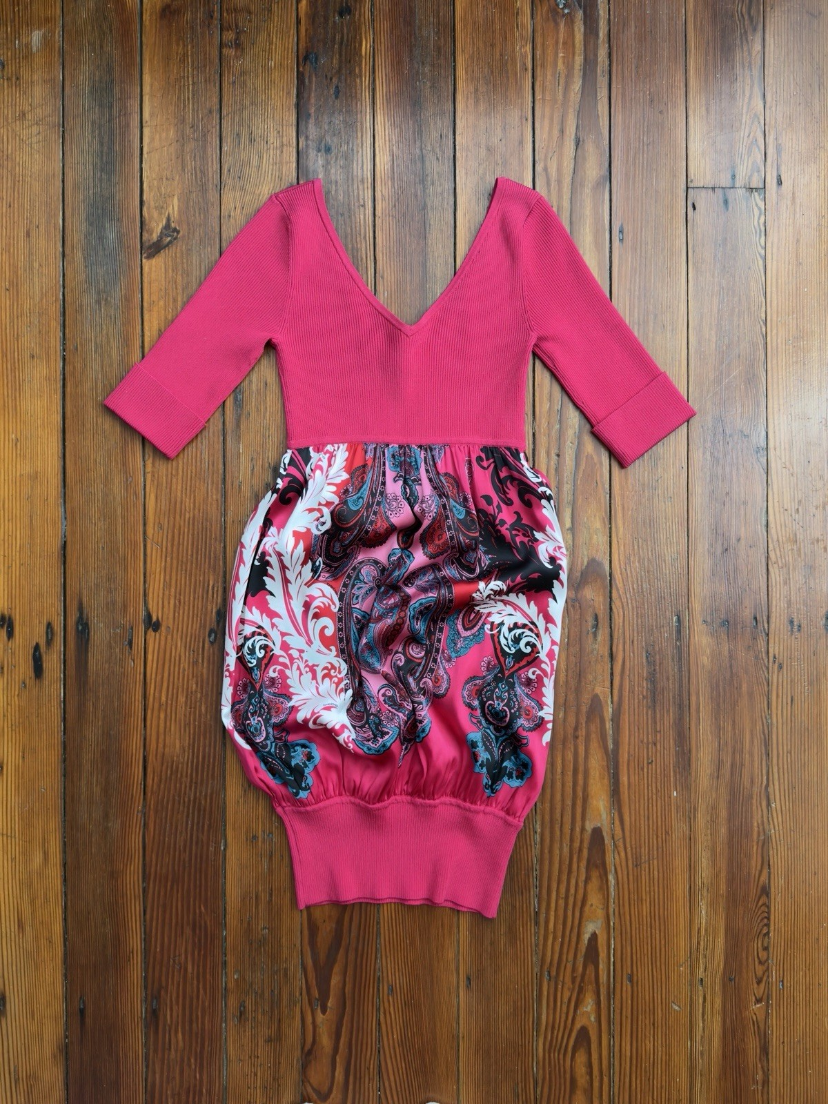 Vintage 00s y2k 2b Bebe silk paisley bubble dress in Lipstick Diva