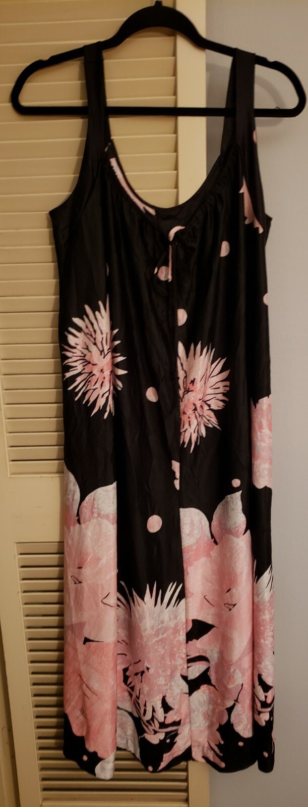VTG 70s Miss Elaine XL? Floral Nylon? Long Nightgown Lingerie 45″B 51″L DAMAGED