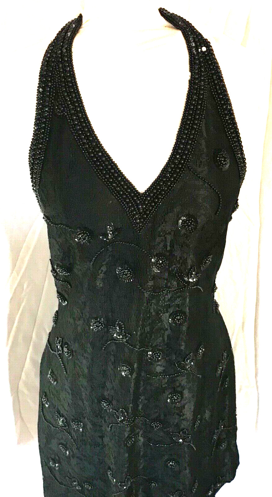 VINTAGE 1980’s Black Beaded Party Dress Size Medium, Couture Prom Evening Gown