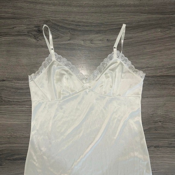 Vintage White satin slip dress with lace trim and adjustable straps size small
