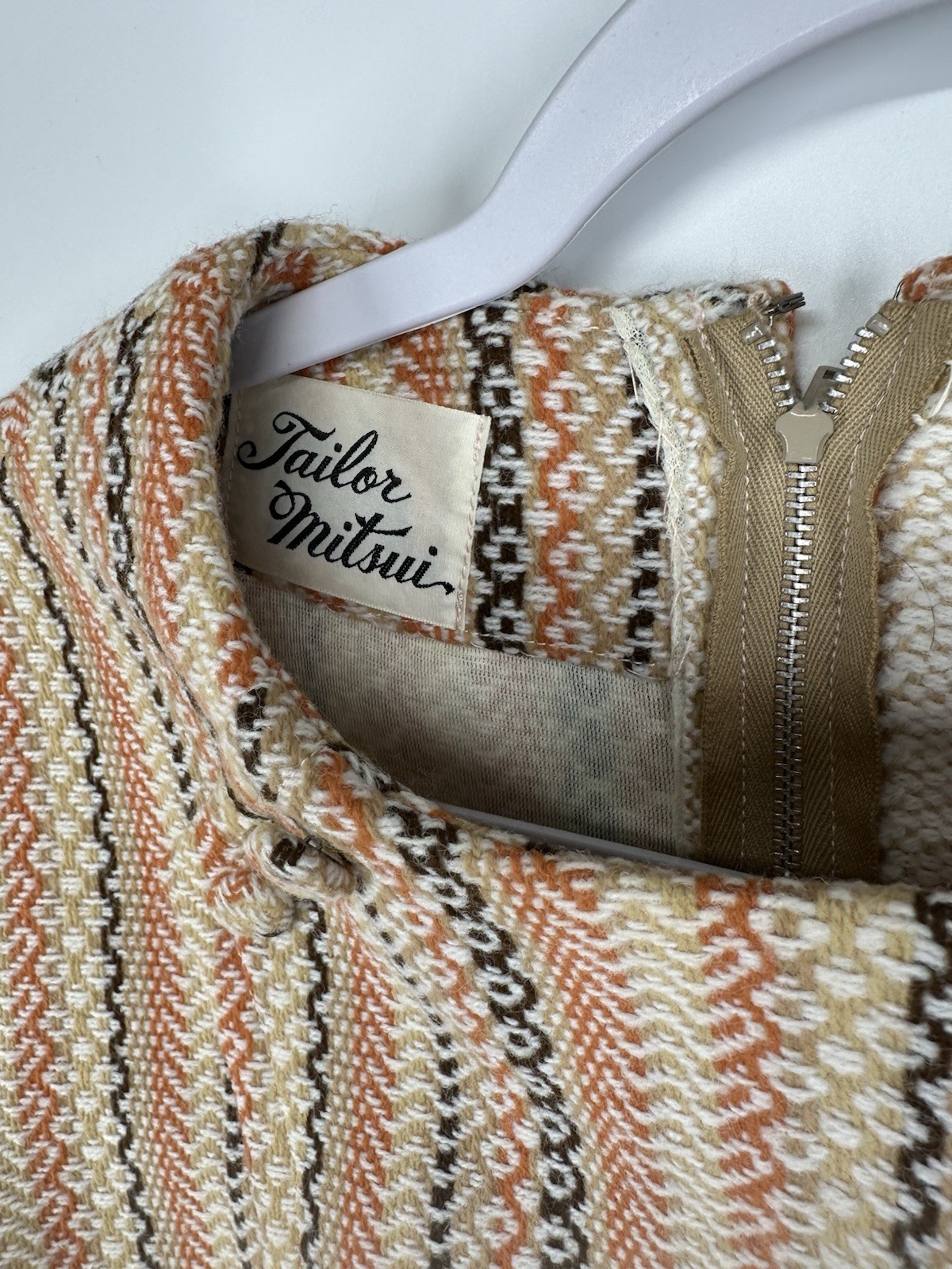 Tailor Mitsui Shift Dress S M BeigeOrange Striped Vintage 60s 70s 80s Women Girl