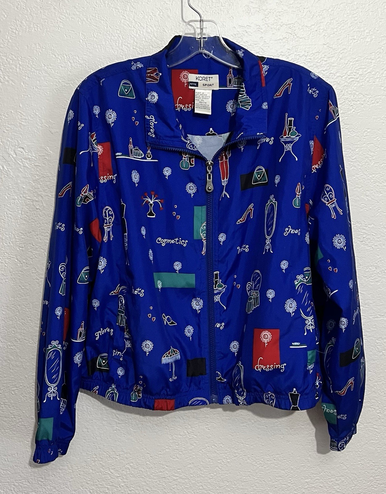 Vtg Koret PLrg 80’s Windbreaker Novelty Artsy Kitschy Quirky Beauty Jacket