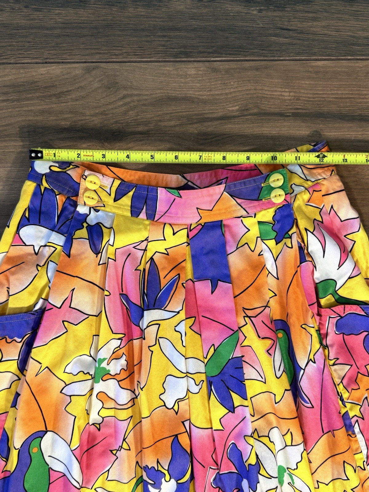Vintage SK & Co. Bright Tropical Bird Cotton Midi Skirt Festival Women’s XS