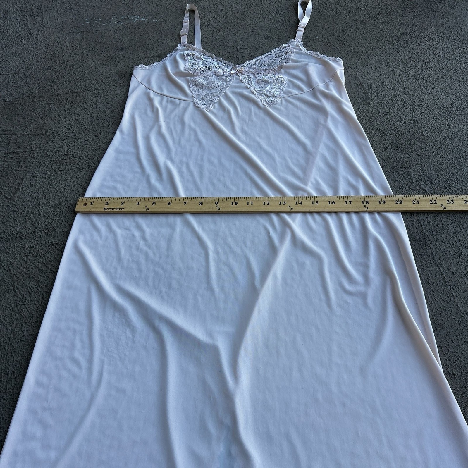 Vintage Shadowline Pale Pink Nylon Lace Trim Full Slip Chemise Dress