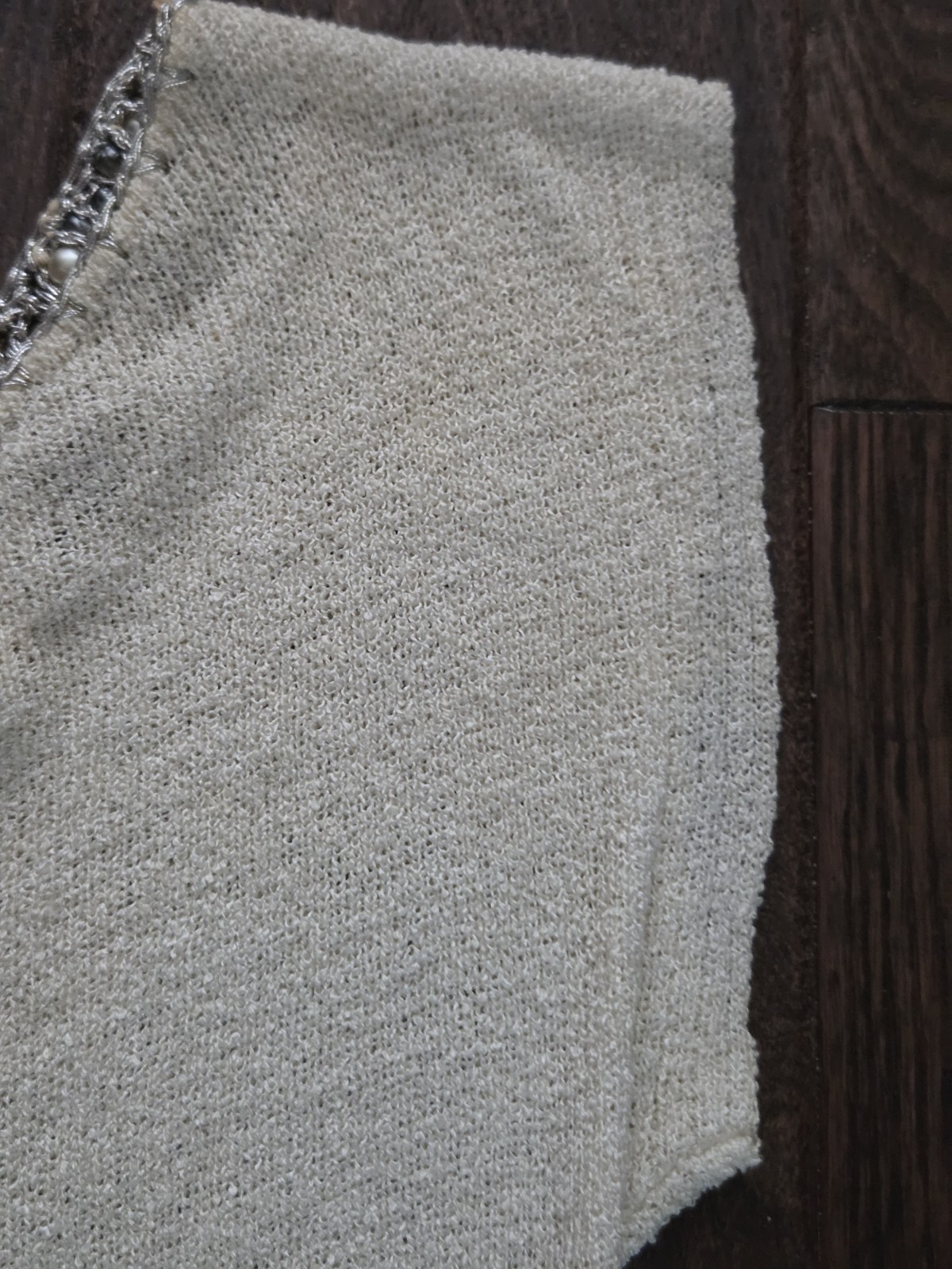 Boepple Creations Silk Knit Top Real Pearl Beaded Neckline Ivory Short Sleeve