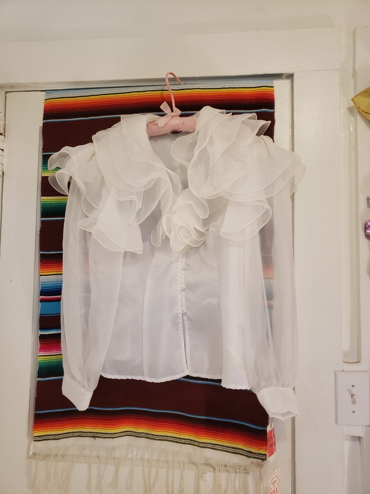 Vtg 70s Rothschild Night Life for Lilli Ann 12 White Organza blouse Avant Garde
