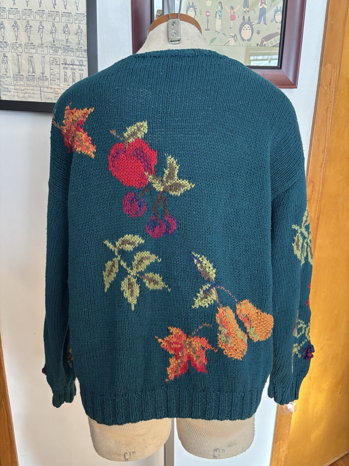 VINTAGE: ROBERT SCOTT Fruit Grapes Cotton/Ramie Cardigan *SZ. PM (TEAL MULTI)