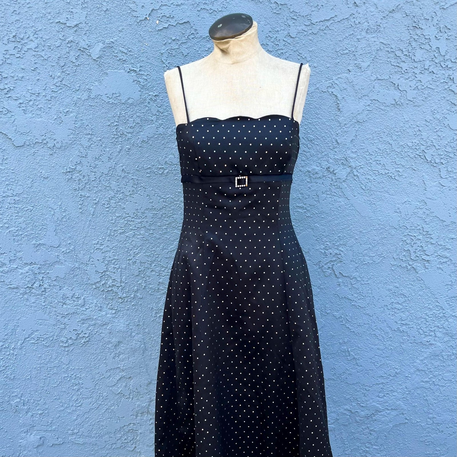 Y2k Polka Dot Gown Black Dress Size small rhinestone