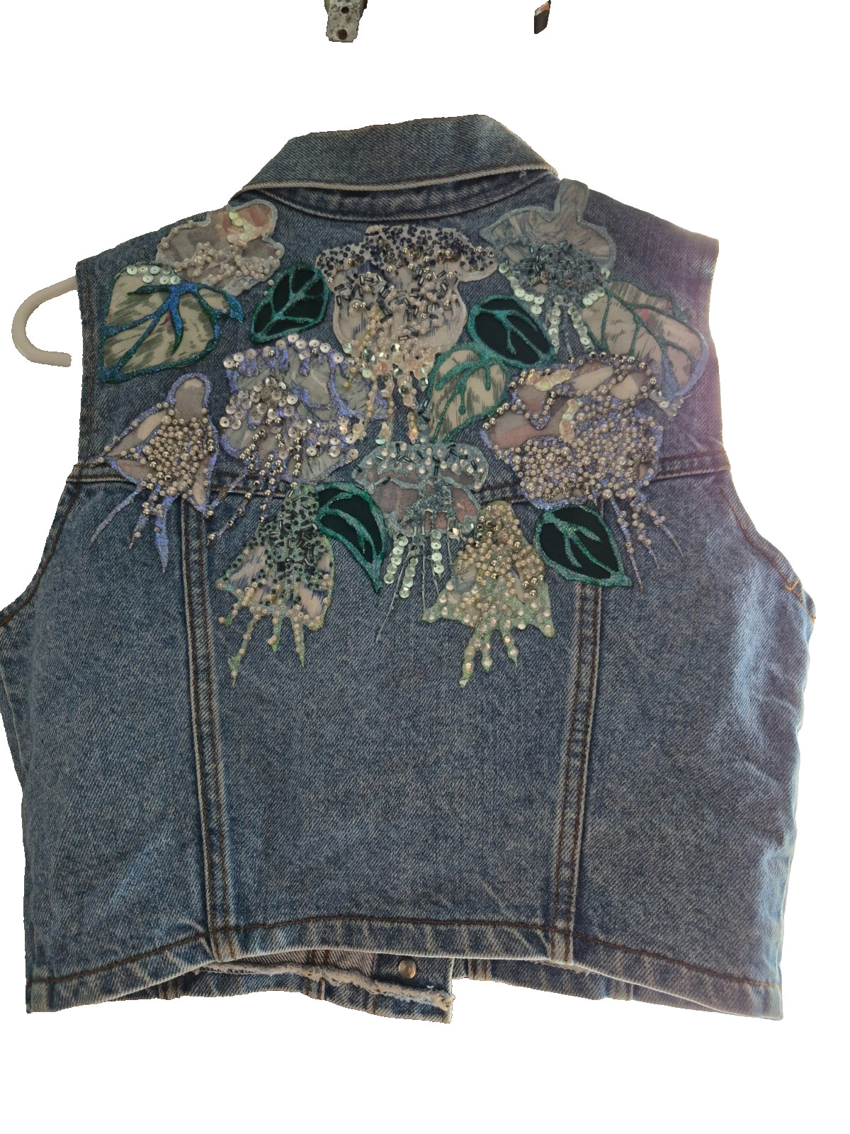 Embellished Denim Vintage 90s cropped fit vest with a light-to-medium wash