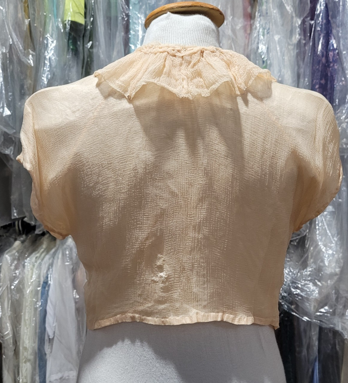 Antique Regency Sheer Muslin Bolero Peach Ruffles c.1800s Lingerie Cover-Up