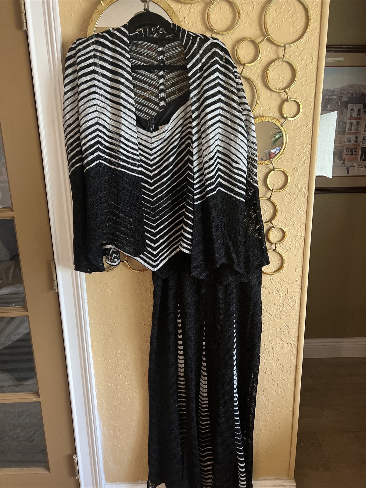 VINTAGE DAMIANOU Womens 3Pc.Skirt Set.Blk/ Silver Metallic 80s Formal USA.XL.