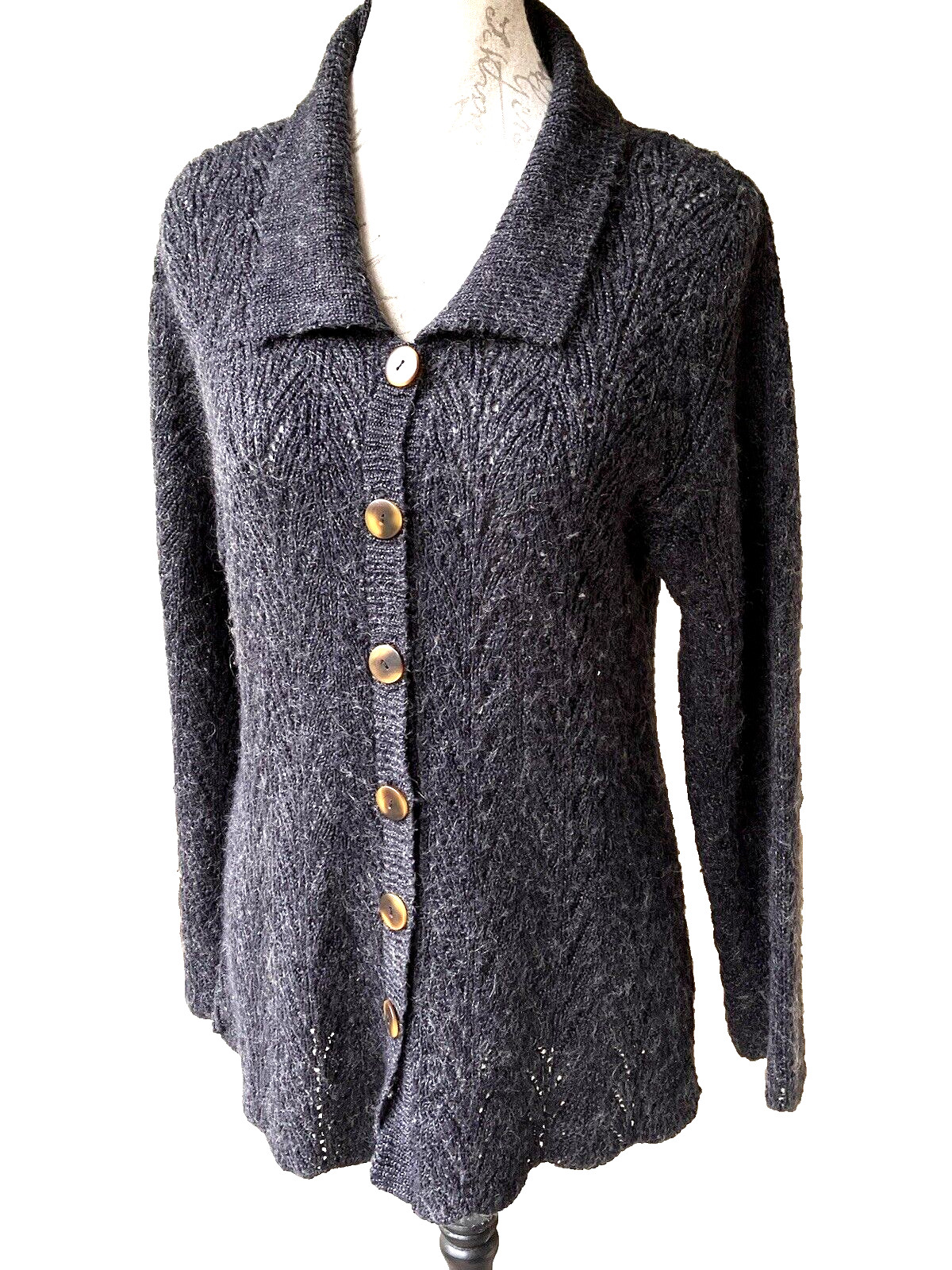 VINTAGE 1990s CROCHET OPENWORK ROMANTIC CARDIGAN SWEATER SARAH ARIZONA M