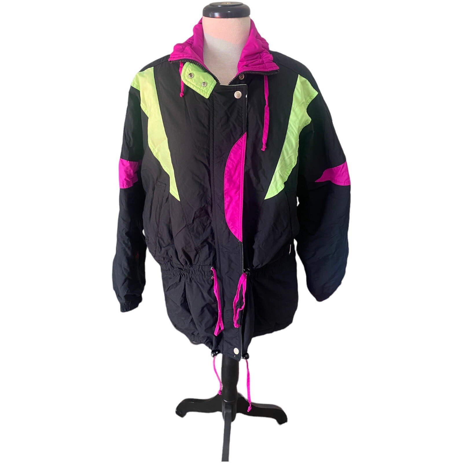 VTG Retro Cornice Color Block Black Purple & Neon Green Ski Jacket Ladies Sz M