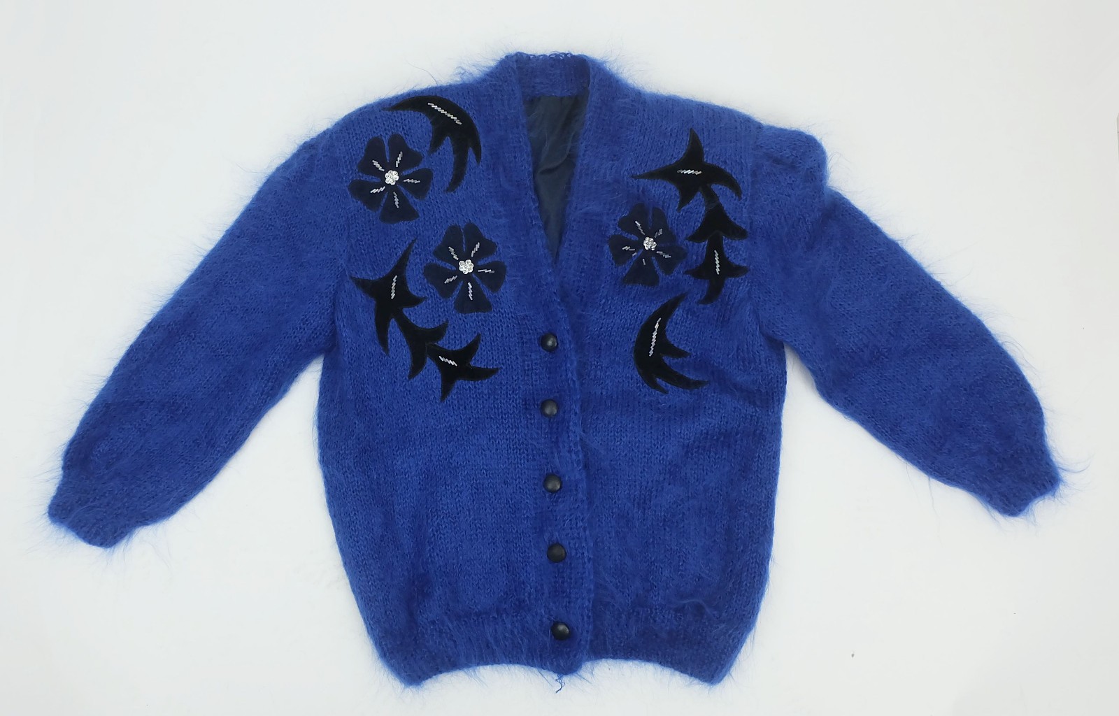 Cardigan cardigan 1980s vintage 100% mohair appliqués beads size M