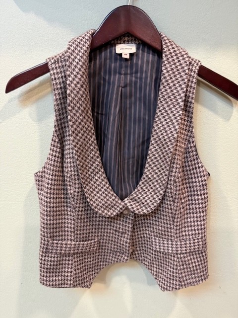 Vintage Ella Moss Mocha Brown Houndstooth Vest Shawl Collar 90’s Sz Medium
