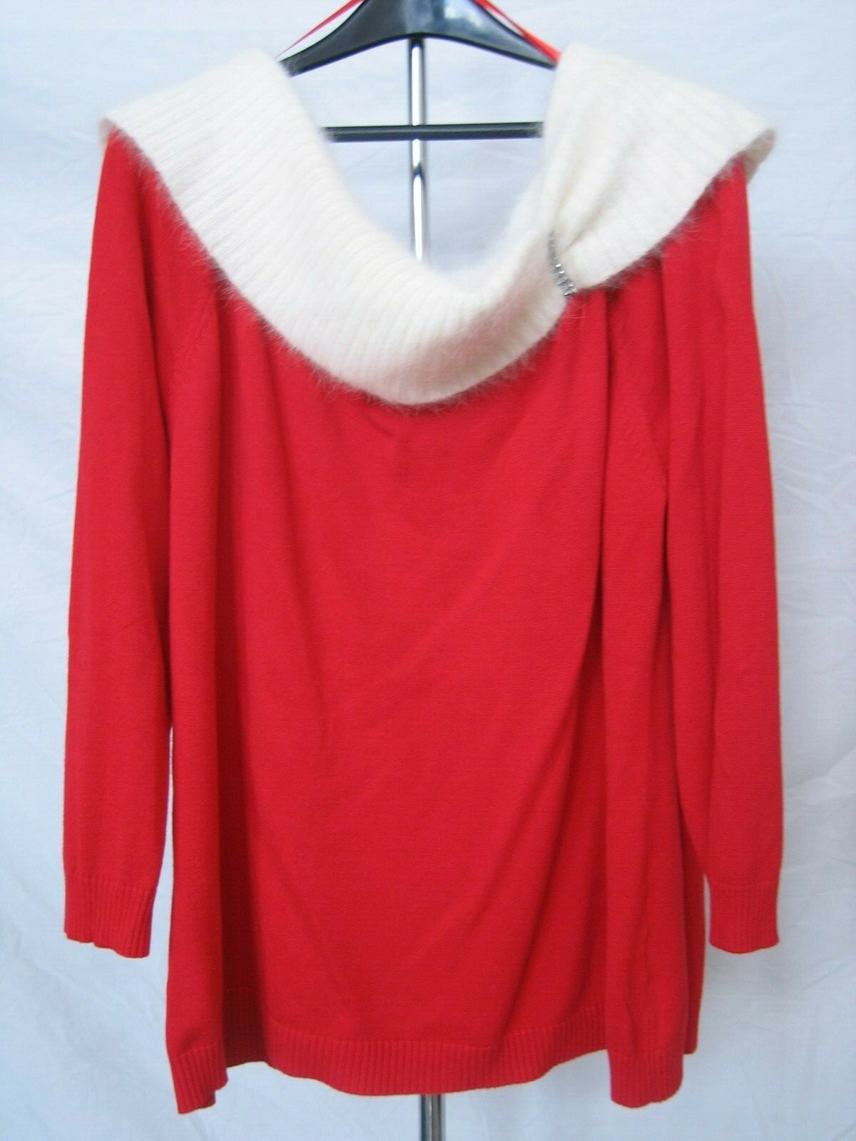 Fabulous Vintage Berer-2 Collection Red & White Angora Sweater with Rhinestones