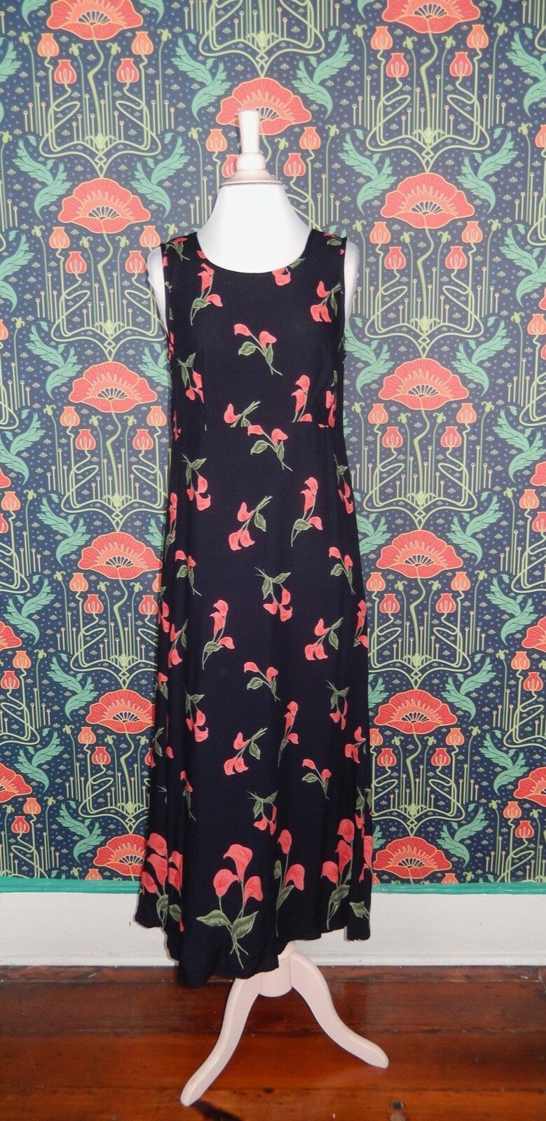 Vintage 90’s Y2K Molly Malloy Calla Lily Floral Grunge Sleeveless Midi Dress 6