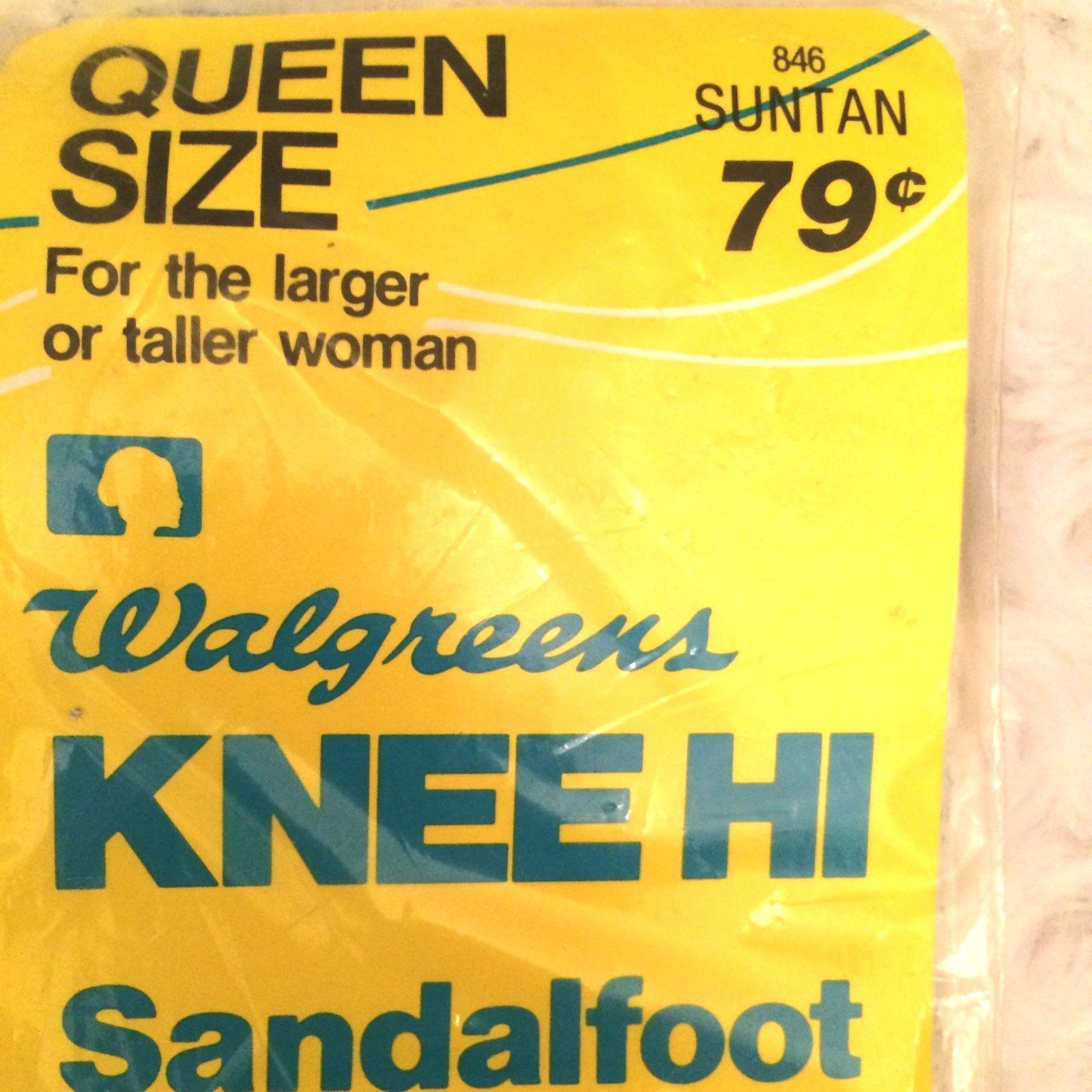 Vintage Walgreens Sheer Stretch Knee Hi Sandalfoot Nylons Queen Size Suntan