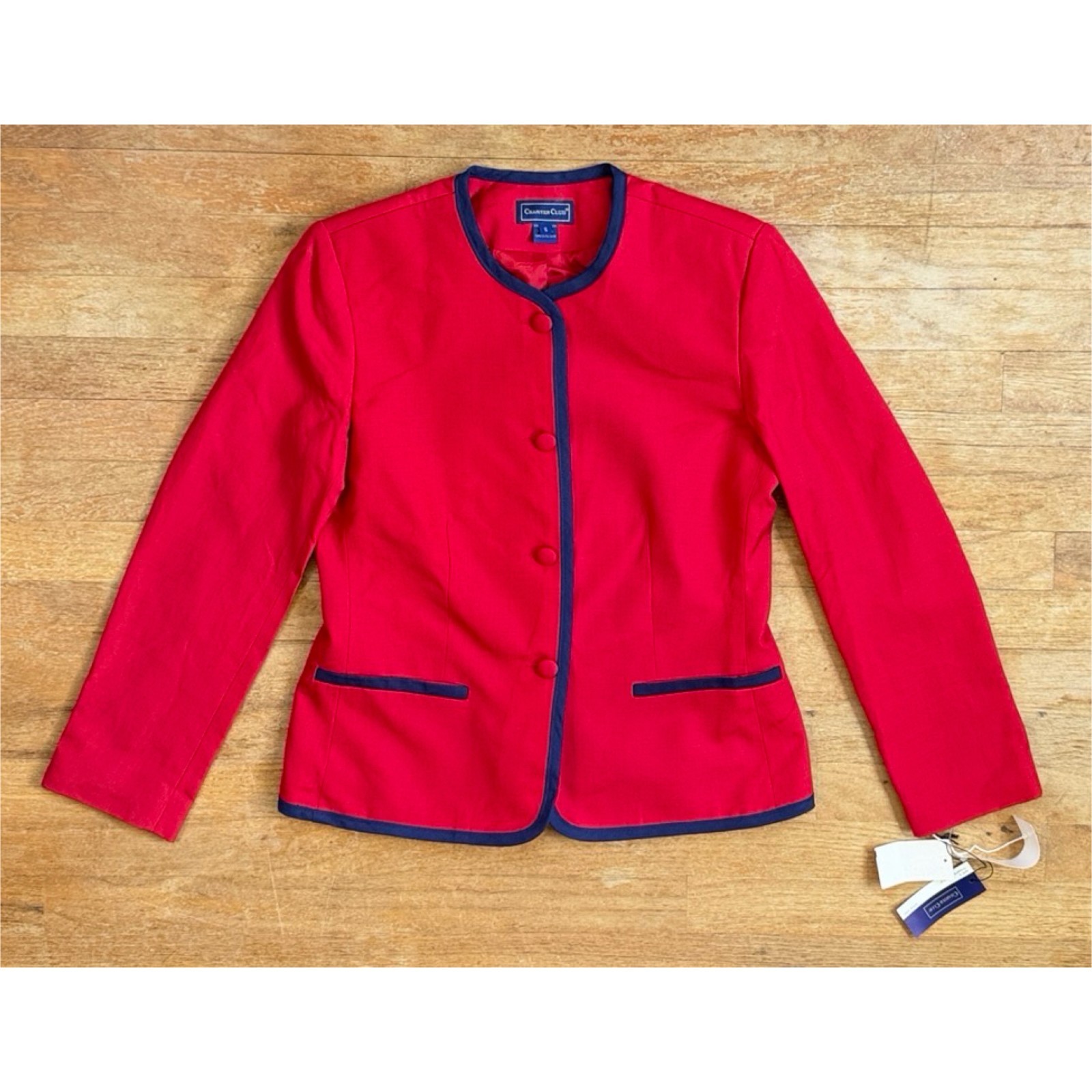 Vintage Red/Blue Rayon/Linen Blazer Size Small 6 Collarless Sport Coat Jacket