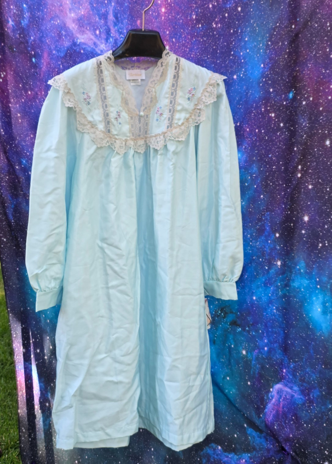 Barbizon Vintage Nightgown, NWT , 1980s Blue Full-length, Embroidery Medium