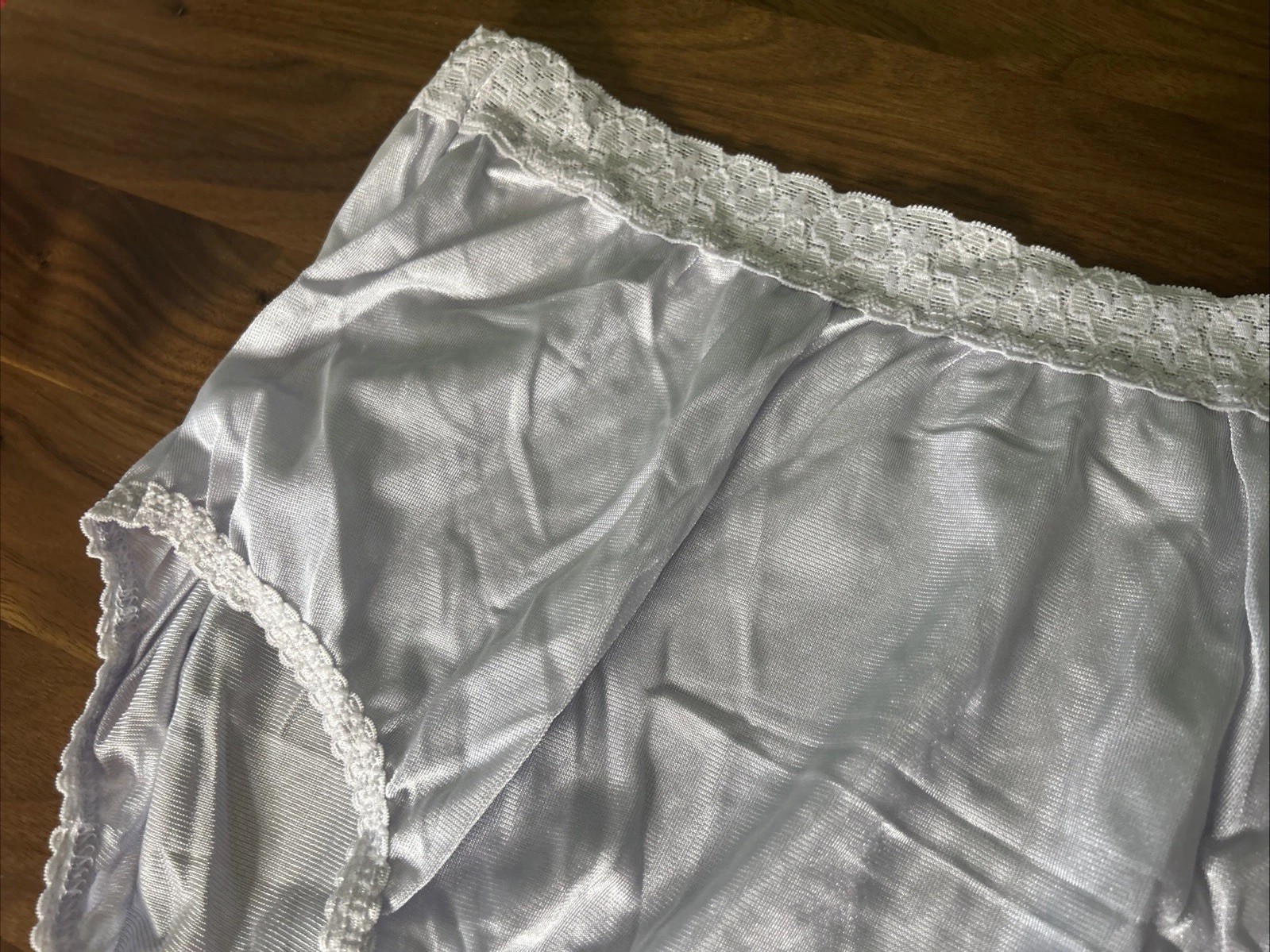 Vtg Fruit Of The Loom Panties Sz 6 Lilac Silky Nylon Lace Hi Cut Side Tag NOS