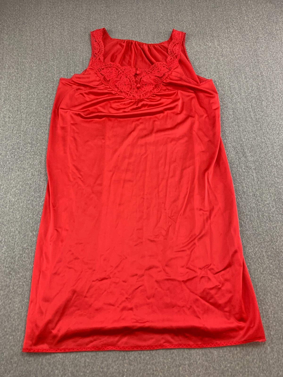 VTG Shadow Silky Lacey Nightgown Womens S Red 100% Nylon Lightweight Flowy Comfy