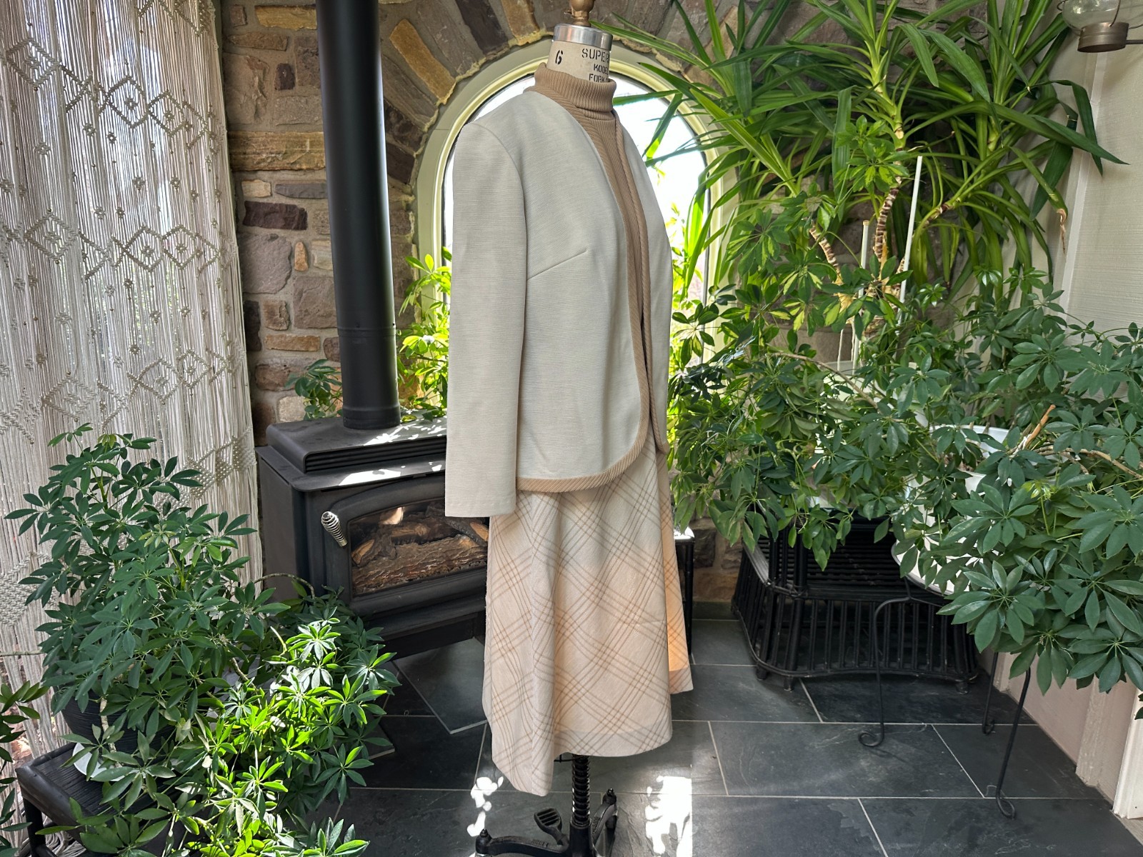 Vintage 1970s Ivory and Beige Dress with Jacket Kay Windsor The Look You Love