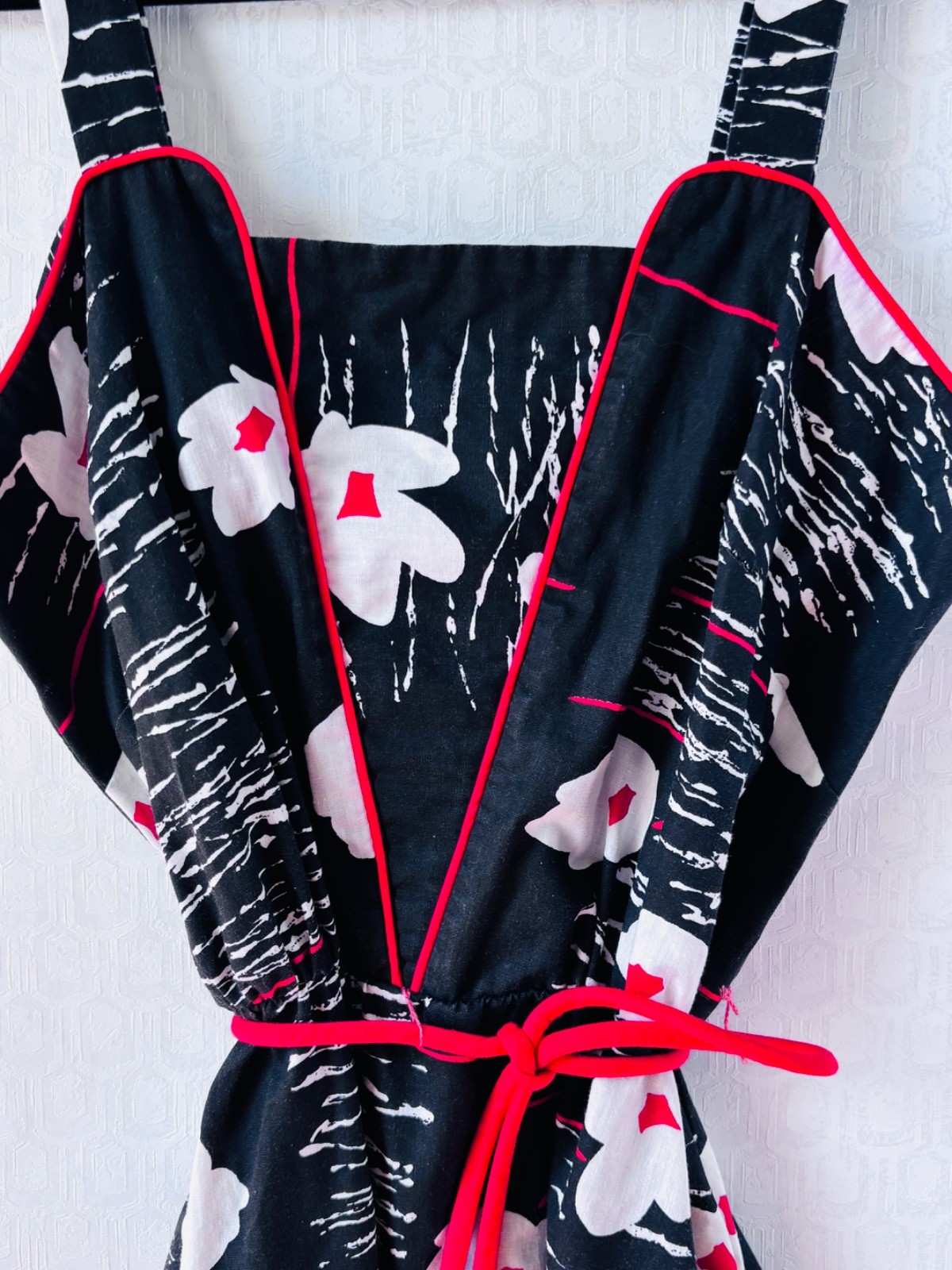 VTG 80’S JENNI RETRO 50’S BLACK&WHITE RED GRAPHIC FLORAL PRINT FLARE SUNDRESS*S