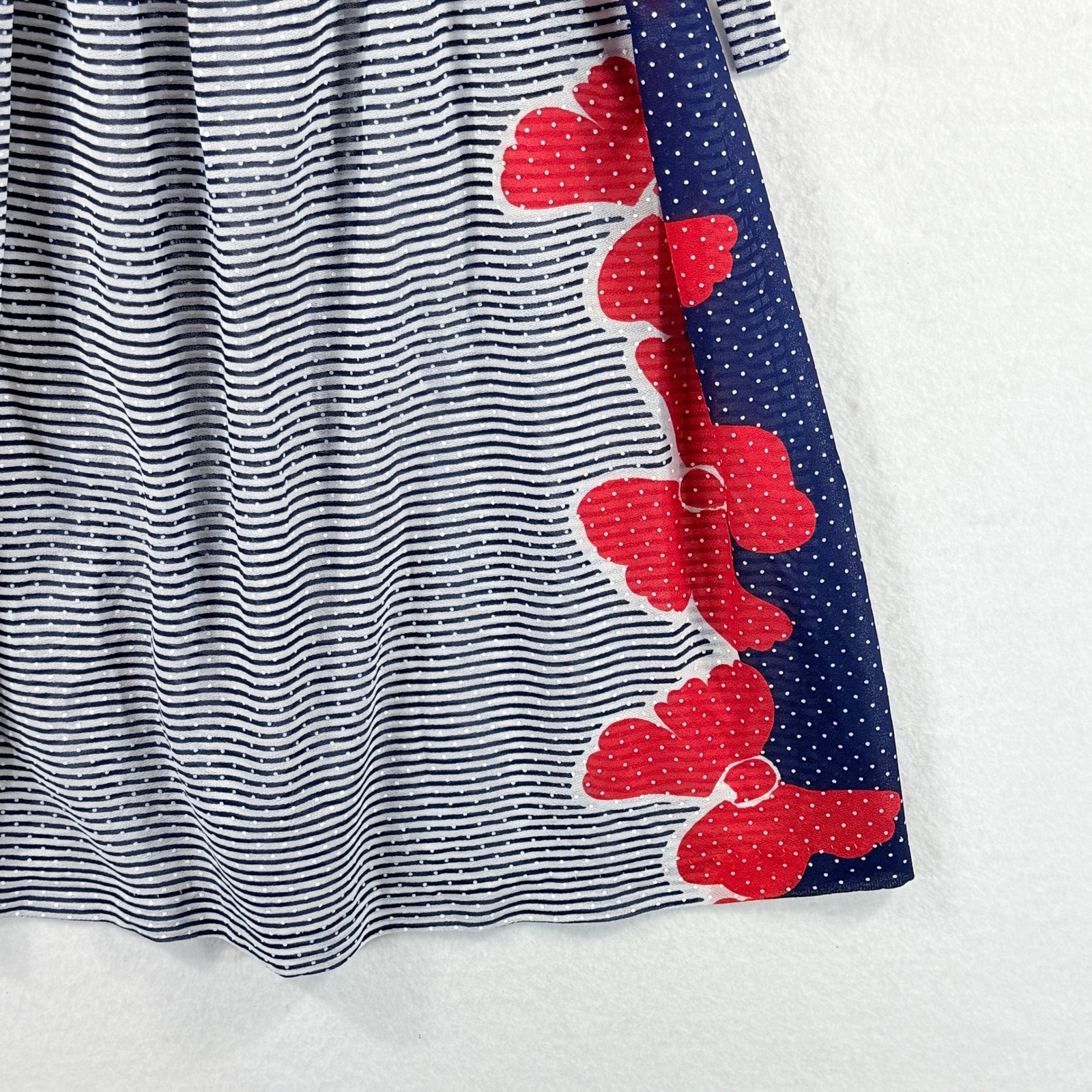 J.J. Dean Dress Womens 10 Blue White Striped Red Floral Retro Rockabilly Pinup