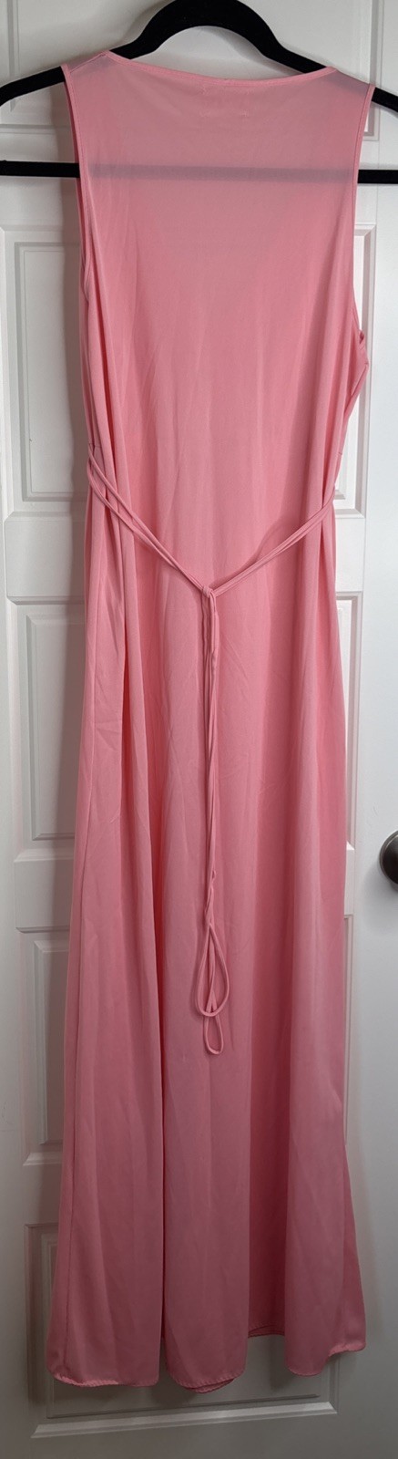 Vintage Avian Nylon Maxi Nightgown, Embroidered Cut Out, Pink, V Neck, Size S