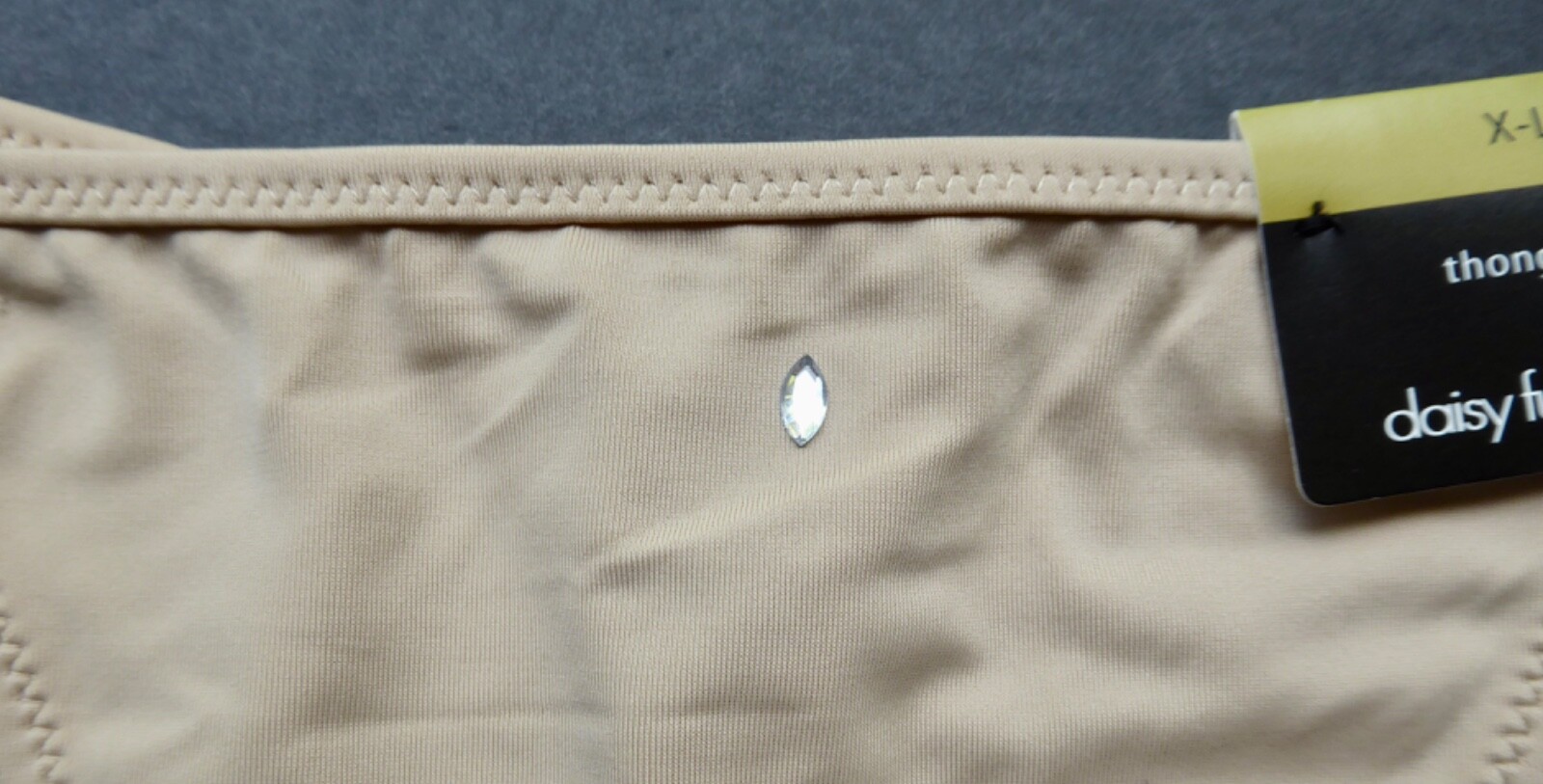 Daisy Fuentes Satiny String Thong Panties Silky Smooth Rhinestone Beige XL NWT