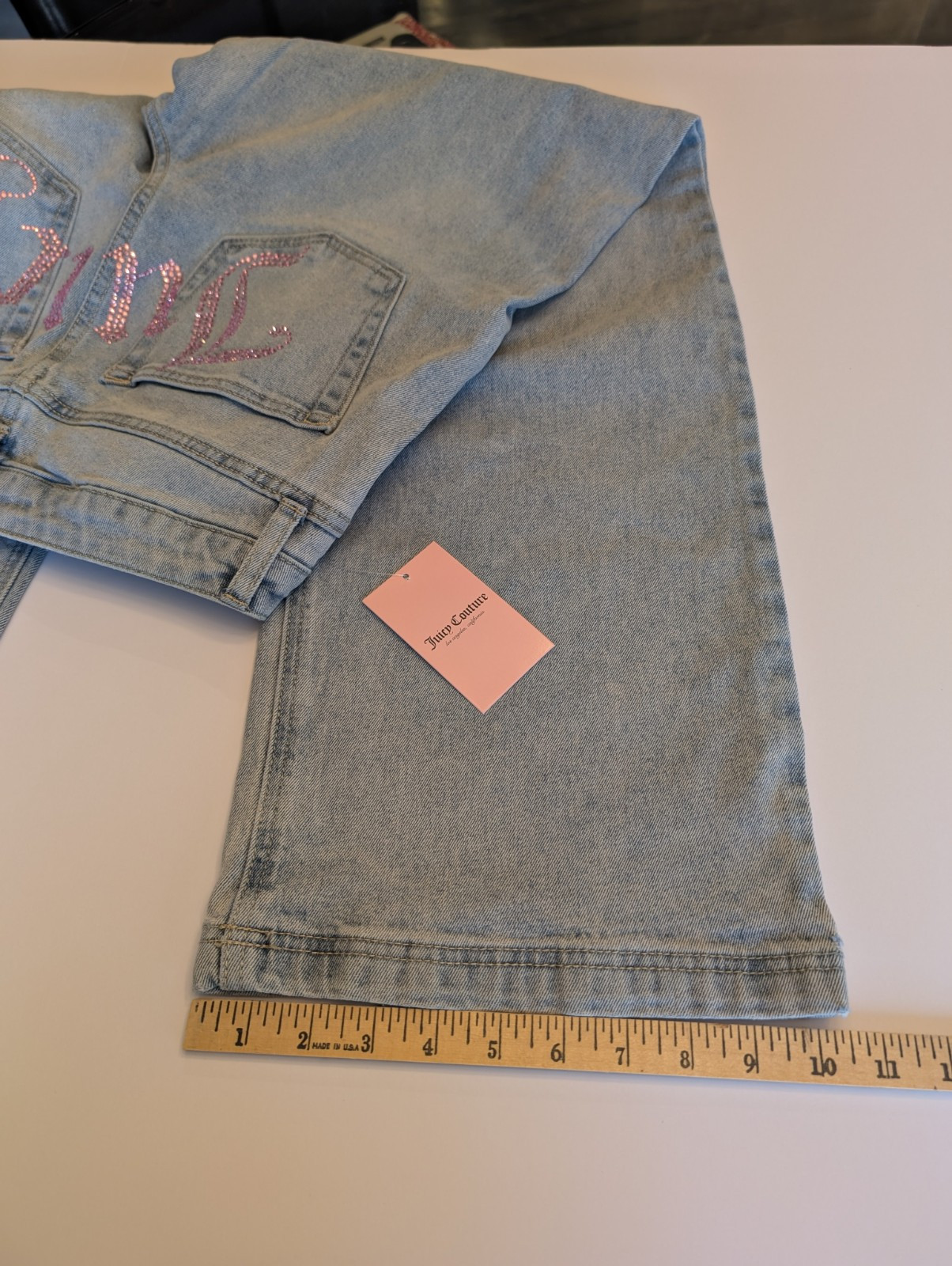 Juicy Couture Light Wash Rhinestone Embellished Jeans 7/28 Wide Leg Hi Rise Y2K