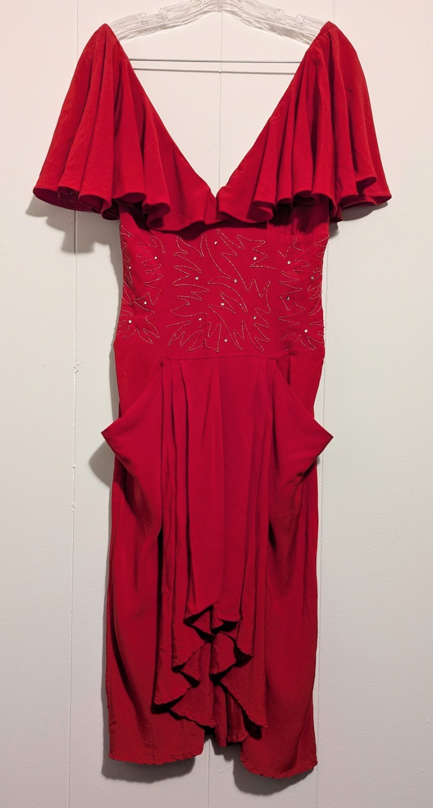 Vintage Casadei Women’s Red Rayon SEXY 80s 40s Rhinestone AS IS Party Dress