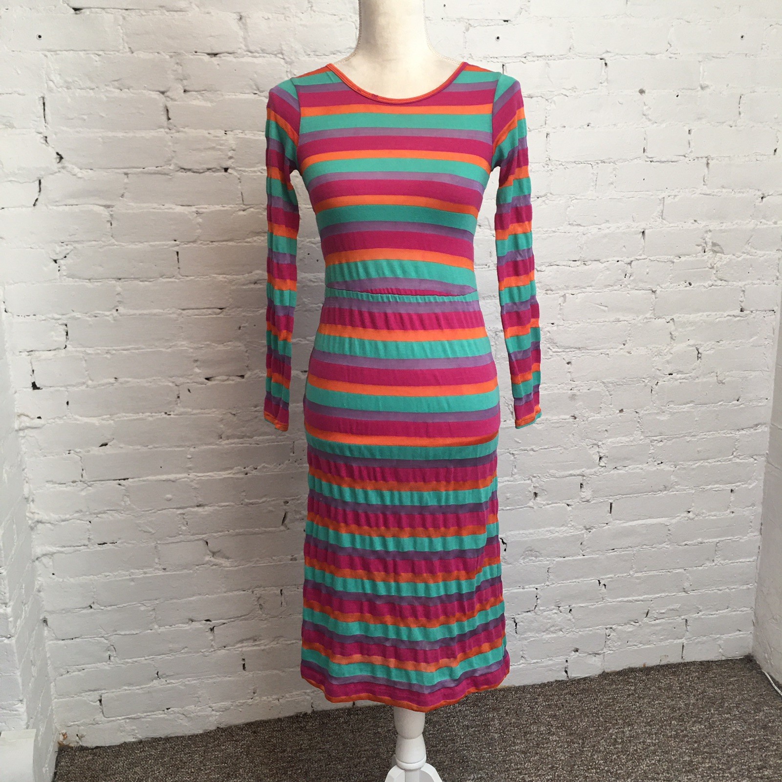 Joseph Magnin vtg 70s striped knit dress open back bodycon size Xs