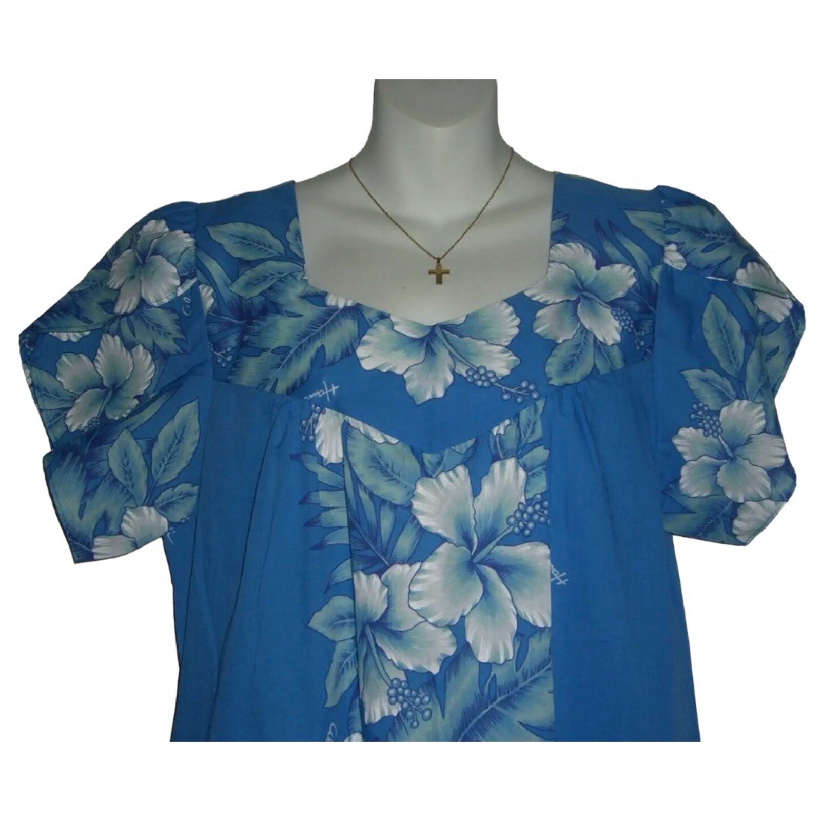 Vintage 80’s Kalena Fashions Of Hawaii Dress Flower Blue MuMu Hibiscus Vacation