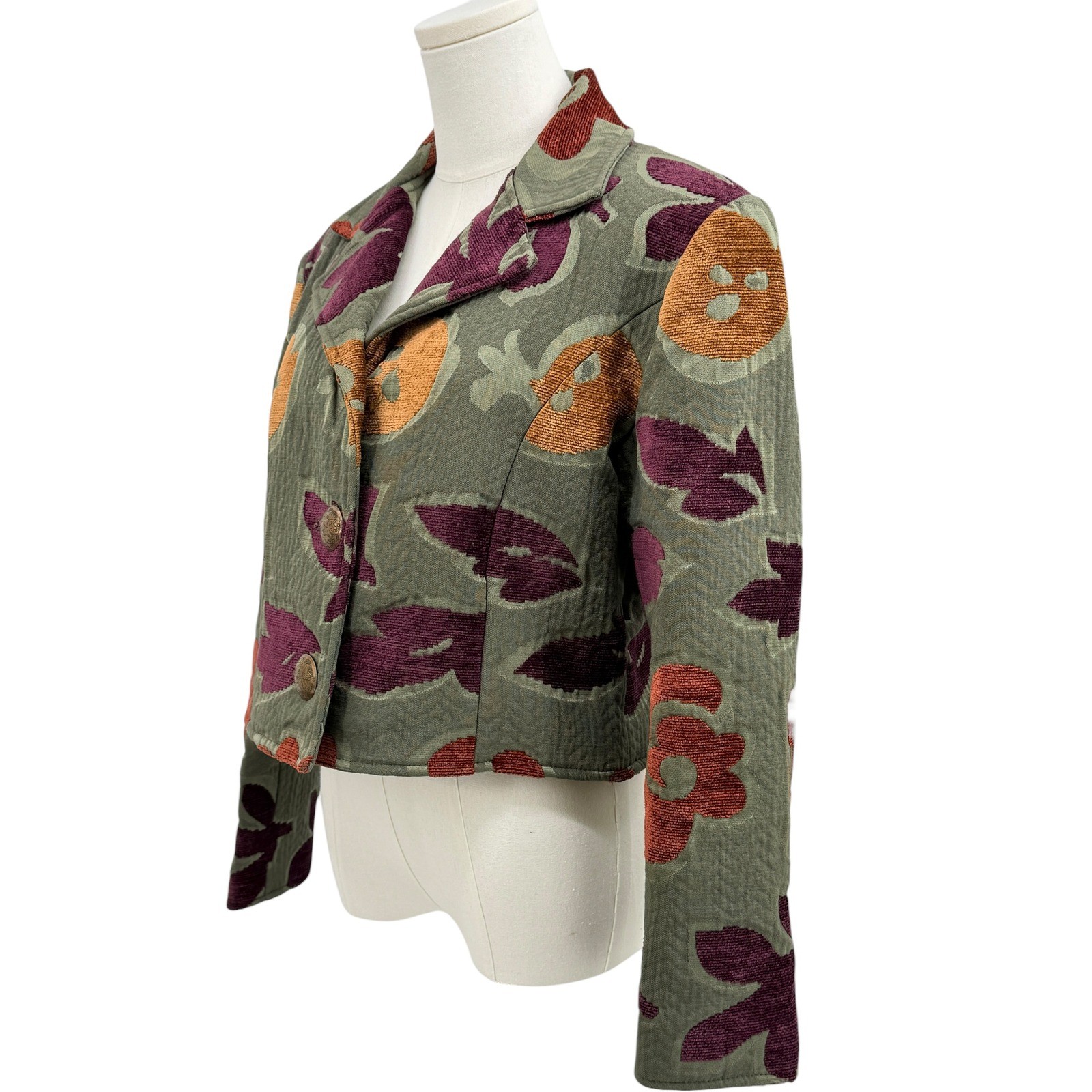 Painted Pony Women 90s Floral Tapestry Cropped Jacket Art Teacher Boho Small