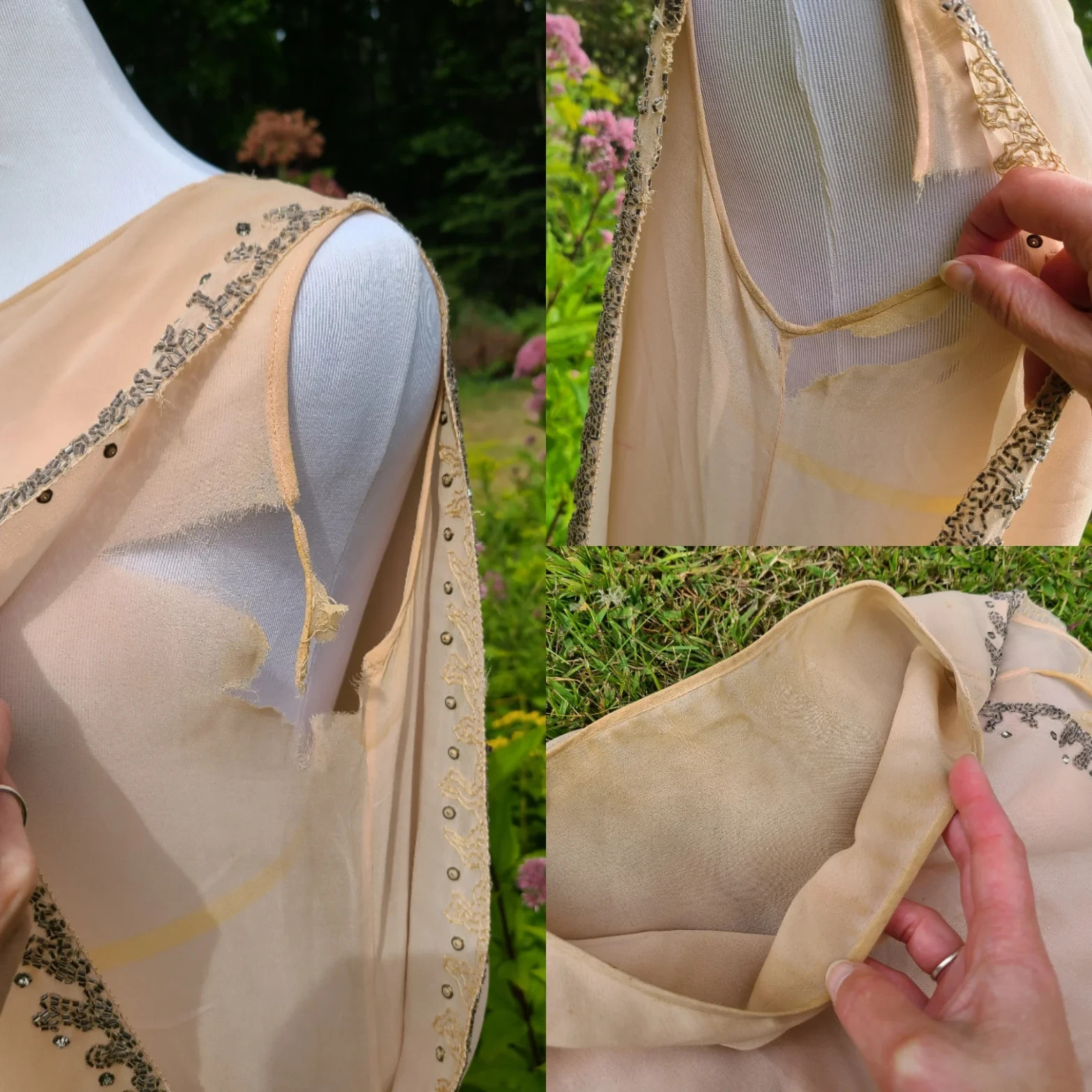 1920s Pink Silk Chiffon Beaded Flapper Dress, AS IS, Needs TLC Great Study Piece